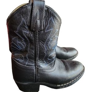 Masterson Boot Co Black Leather Pull On Cowboy Western Boots with blue S…